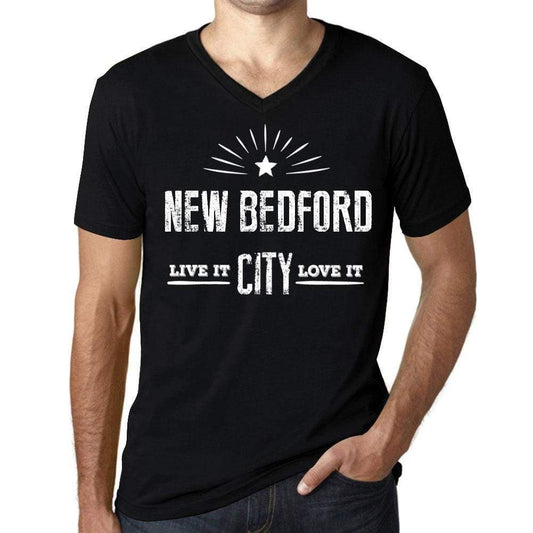 Mens Vintage Tee Shirt Graphic V-Neck T Shirt Live It Love It New Bedford Deep Black - Black / S / Cotton - T-Shirt