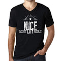 Men's Vintage Tee Shirt Graphic V-Neck T shirt Live It Love It NICE Deep Black