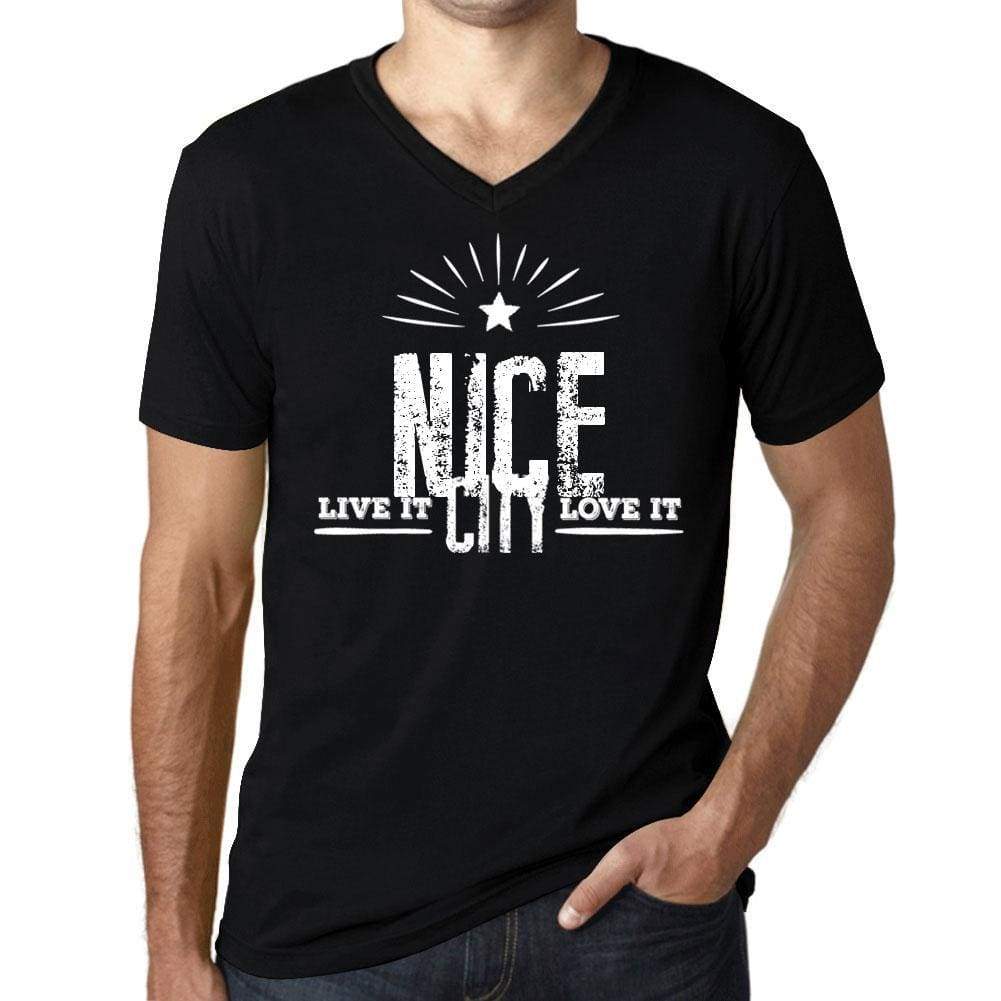 Mens Vintage Tee Shirt Graphic V-Neck T Shirt Live It Love It Nice Deep Black - Black / S / Cotton - T-Shirt