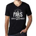 Men's Vintage Tee Shirt Graphic V-Neck T shirt Live It Love It PARIS Deep Black