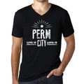 Men's Vintage Tee Shirt Graphic V-Neck T shirt Live It Love It PERM Deep Black