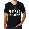 Men's Vintage Tee Shirt Graphic V-Neck T shirt Live It Love It PORT SAID Deep Black