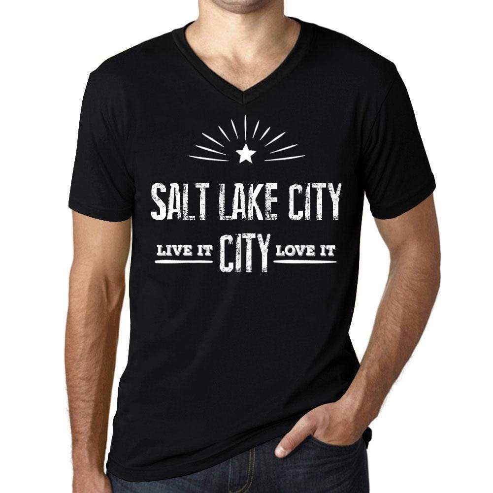 Mens Vintage Tee Shirt Graphic V-Neck T Shirt Live It Love It Salt Lake City Deep Black - Black / S / Cotton - T-Shirt