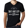 Men's Vintage Tee Shirt Graphic V-Neck T shirt Live It Love It SALT LAKE CITY Deep Black