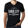 Men's Vintage Tee Shirt Graphic V-Neck T shirt Live It Love It SIOUX CITY Deep Black