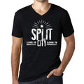 Men's Vintage Tee Shirt Graphic V-Neck T shirt Live It Love It SPLIT Deep Black