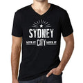 Men's Vintage Tee Shirt Graphic V-Neck T shirt Live It Love It SYDNEY Deep Black