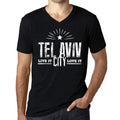 Men's Vintage Tee Shirt Graphic V-Neck T shirt Live It Love It TEL AVIV Deep Black