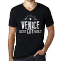 Men's Vintage Tee Shirt Graphic V-Neck T shirt Live It Love It VENICE Deep Black