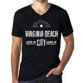 Men's Vintage Tee Shirt Graphic V-Neck T shirt Live It Love It VIRGINIA BEACH Deep Black