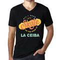 Men's Vintage Tee Shirt Graphic V-Neck T shirt On The Road Of La Ceiba Black
