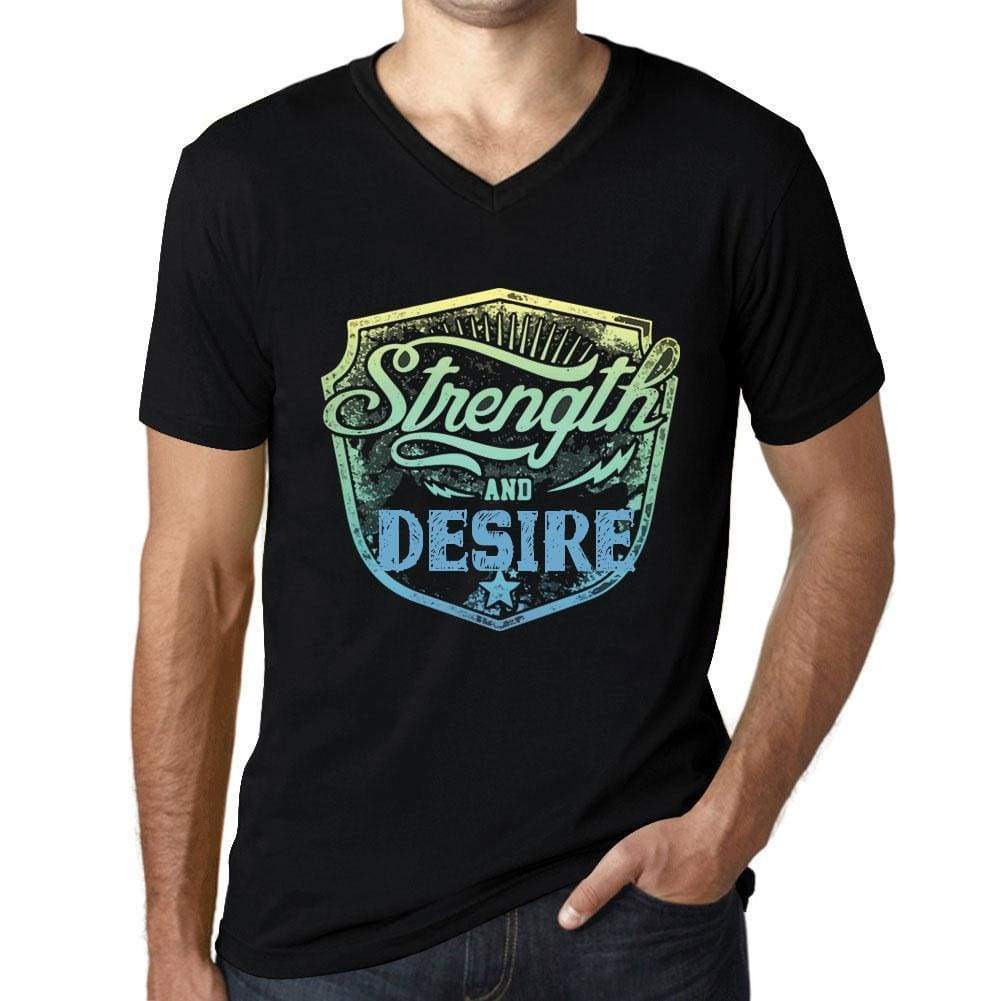 Mens Vintage Tee Shirt Graphic V-Neck T Shirt Strenght And Desire Black - Black / S / Cotton - T-Shirt