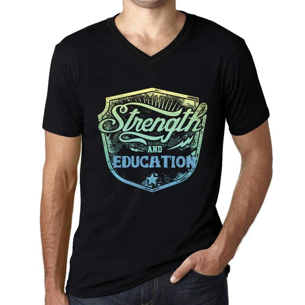 Mens Vintage Tee Shirt Graphic V-Neck T Shirt Strenght And Education Black - Black / S / Cotton - T-Shirt