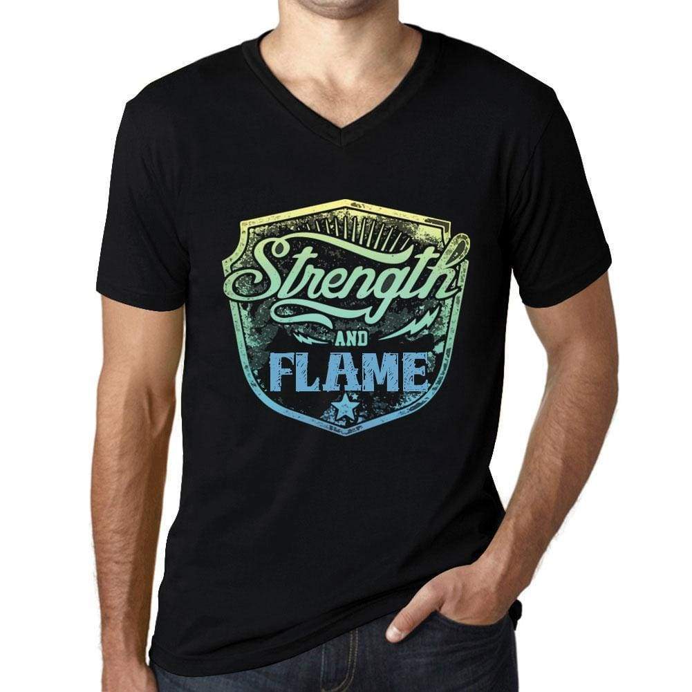 Mens Vintage Tee Shirt Graphic V-Neck T Shirt Strenght And Flame Black - Black / S / Cotton - T-Shirt
