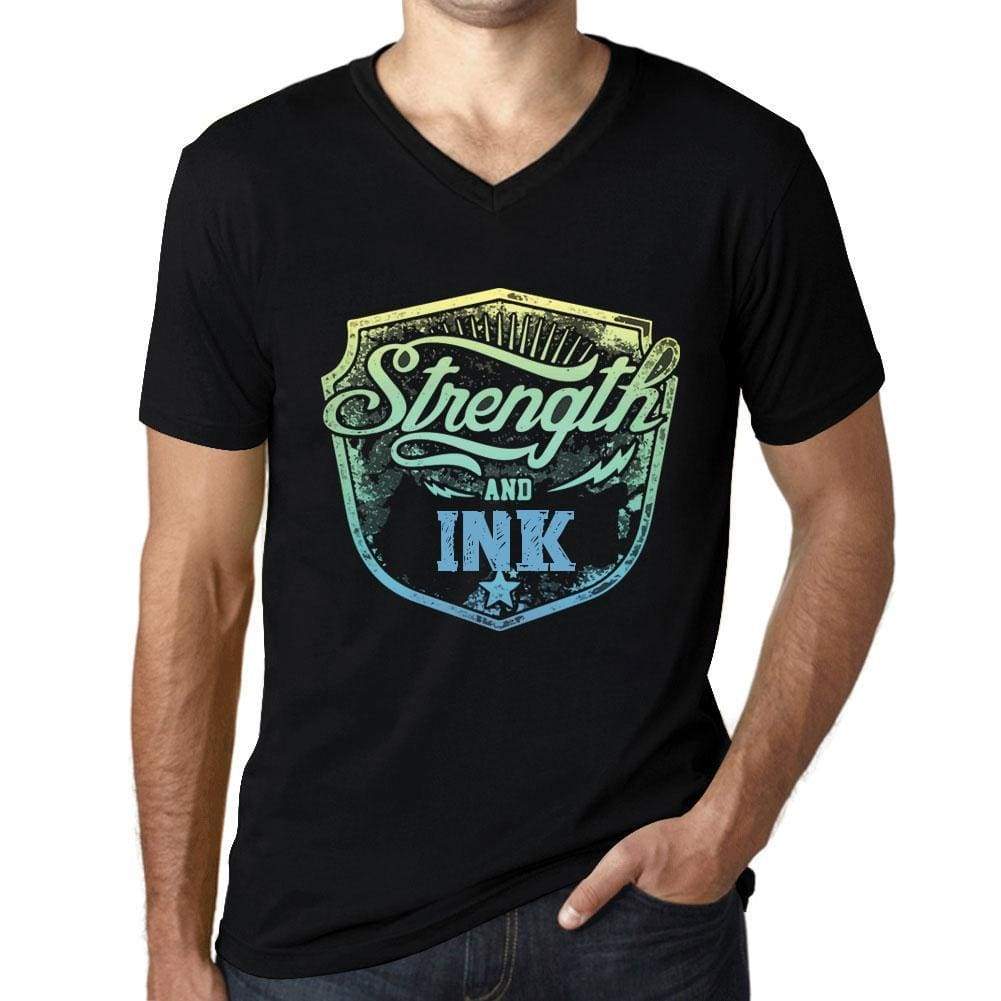 Mens Vintage Tee Shirt Graphic V-Neck T Shirt Strenght And Ink Black - Black / S / Cotton - T-Shirt