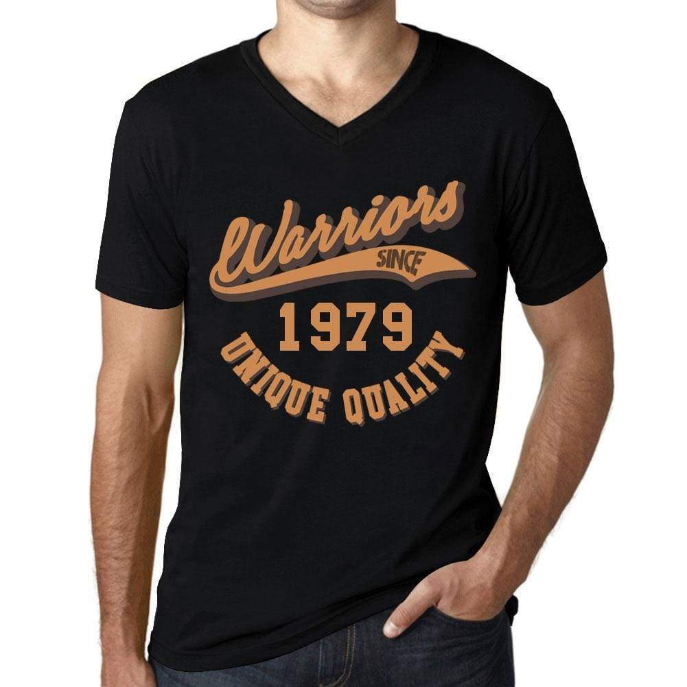 Mens Vintage Tee Shirt Graphic V-Neck T Shirt Warriors Since 1979 Deep Black - Black / S / Cotton - T-Shirt