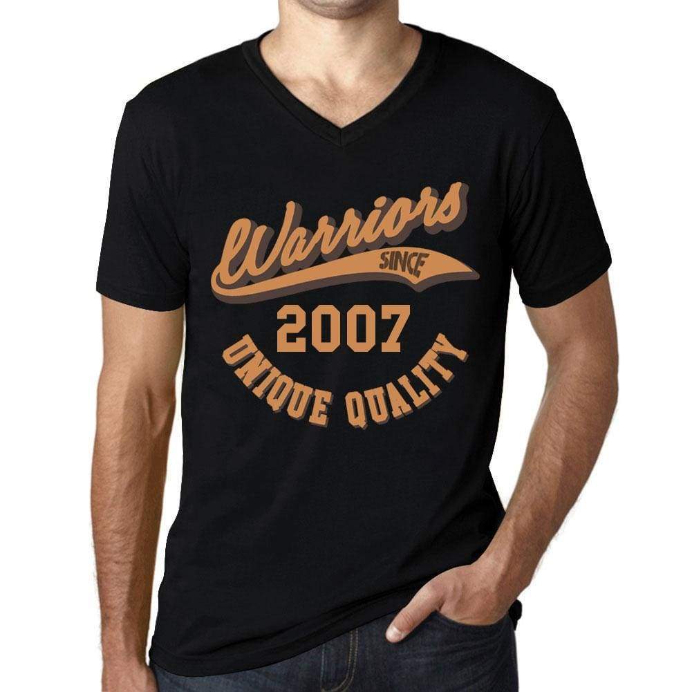 Mens Vintage Tee Shirt Graphic V-Neck T Shirt Warriors Since 2007 Deep Black - Black / S / Cotton - T-Shirt
