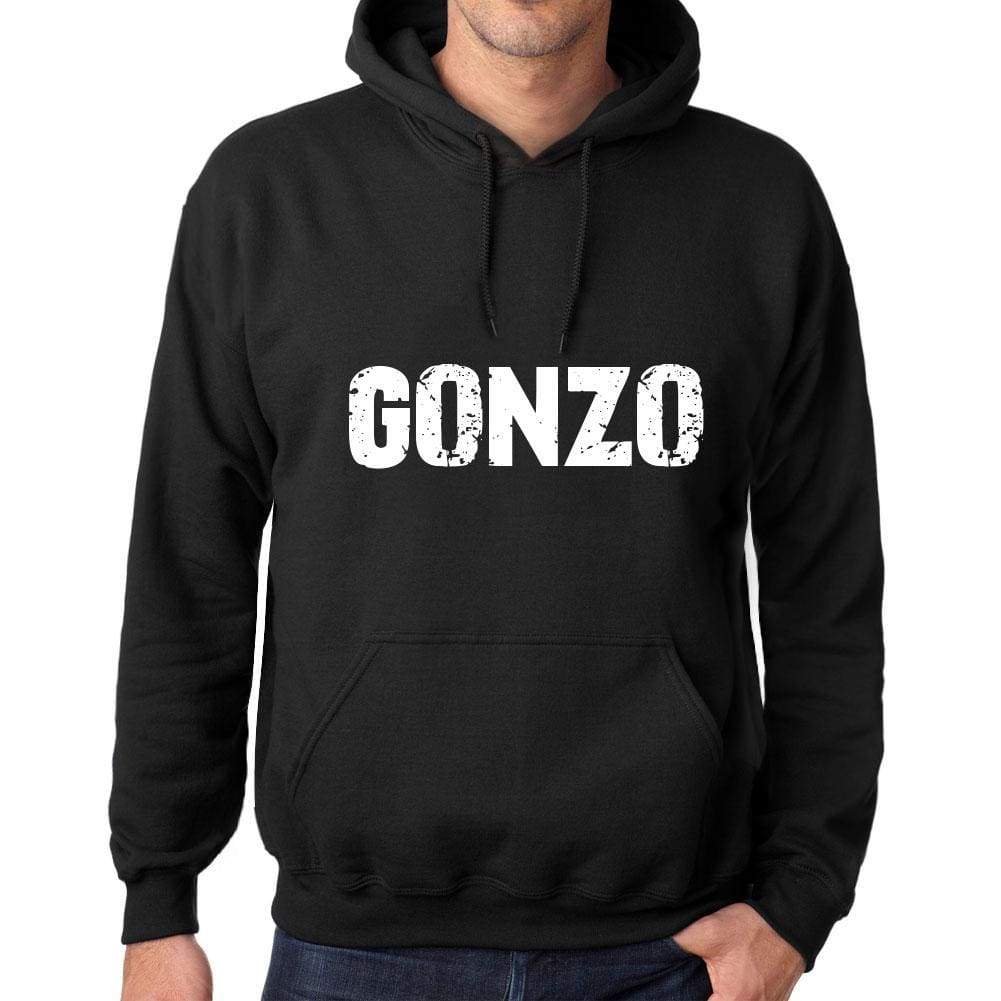 Mens Womens Unisex Printed Graphic Cotton Hoodie Soft Heavyweight Hooded Sweatshirt Pullover Popular Words Gonzo Deep Black - Black / Xs /