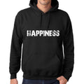 Men's Women's Unisex Printed Graphic Cotton Hoodie Soft Heavyweight Hooded Sweatshirt Pullover Popular Words HAPPINESS Deep Black