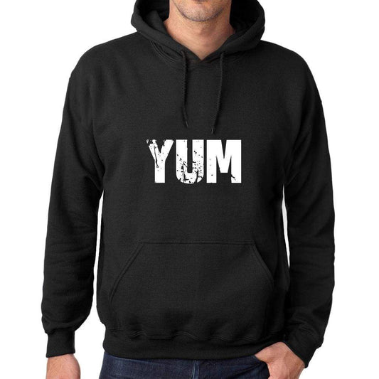 Mens Womens Unisex Printed Graphic Cotton Hoodie Soft Heavyweight Hooded Sweatshirt Pullover Popular Words Yum Deep Black - Black / Xs /