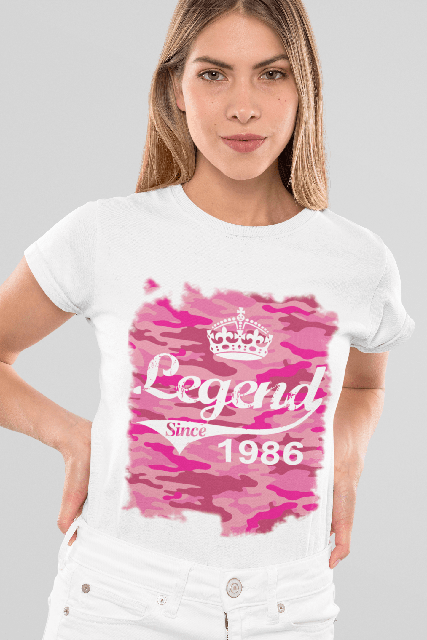 1986, Printed birthday, white, Women's Short Sleeve Round Neck T-shirt 00284