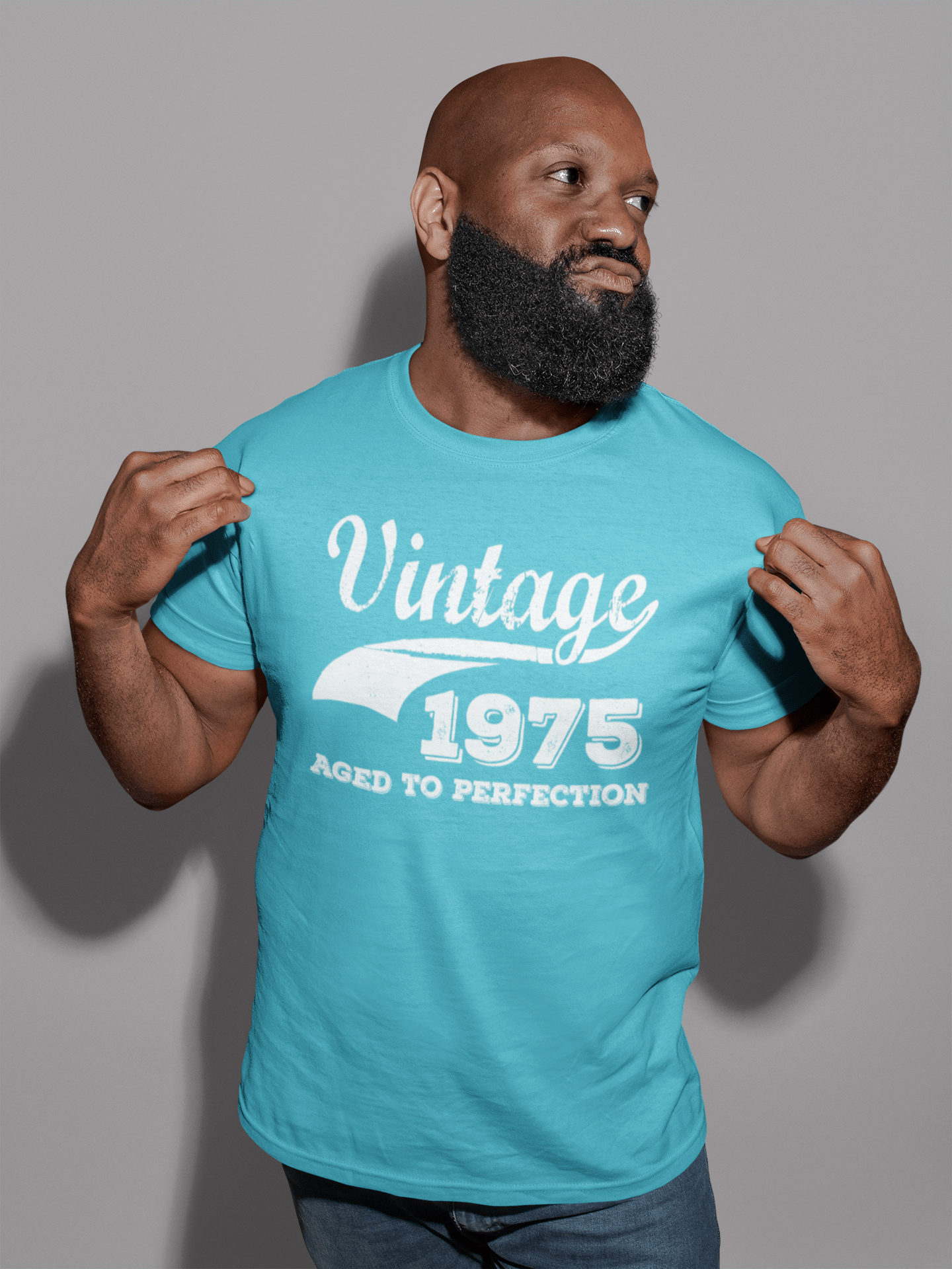 1975 Vintage Aged to Perfection, Blau, Herren-Kurzarm-Rundhals-T-Shirt 00291