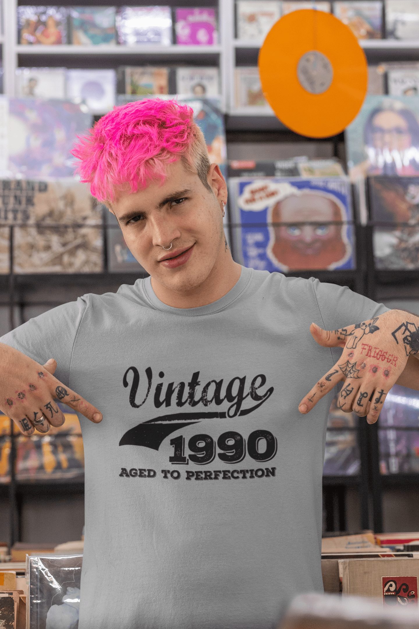 Vintage Aged to Perfection 1990, Grau, Herren-Kurzarm-Rundhals-T-Shirt, Geschenk-T-Shirt 00346
