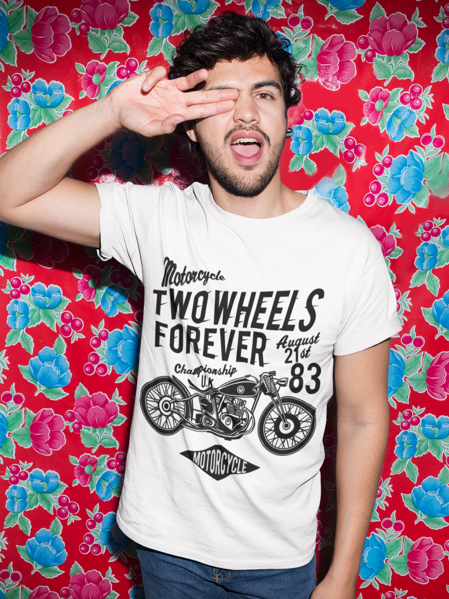 ULTRABASIC Herren-Grafik-T-Shirt für Motorradfahrer – Two Wheels Forever – Meisterschaft 1983