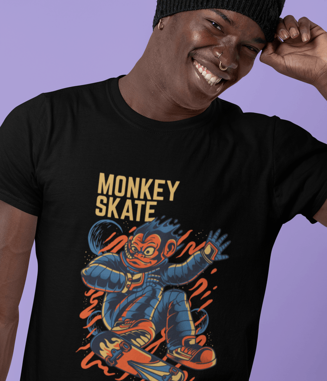 ULTRABASIC Novelty T-Shirt Monkey Skate - Funny Animal Tee Shirt / Black | organic t-shirts beautiful