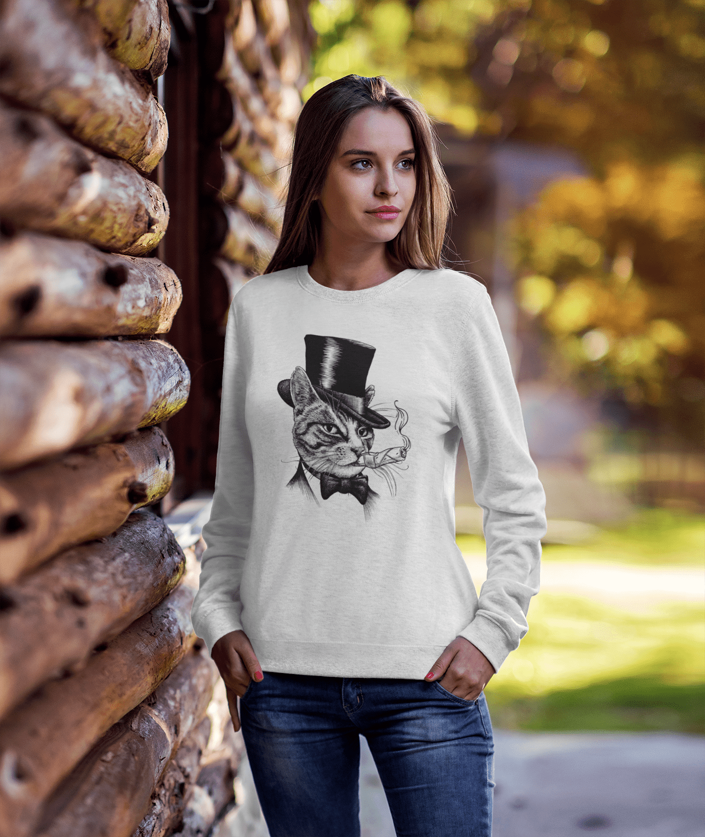 ULTRABASIC Damen Sweatshirt Katze rauchend – Tomcat Lustiger Pullover für Damen