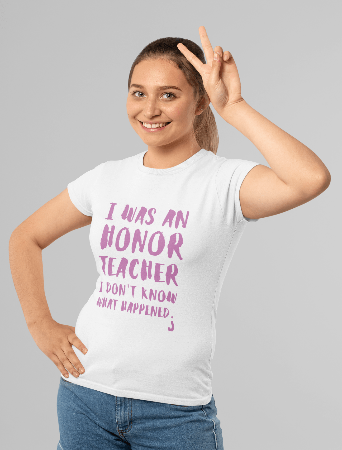 TEACHER, What Happened, Weiß, Damen-Kurzarm-T-Shirt mit U-Ausschnitt 00315