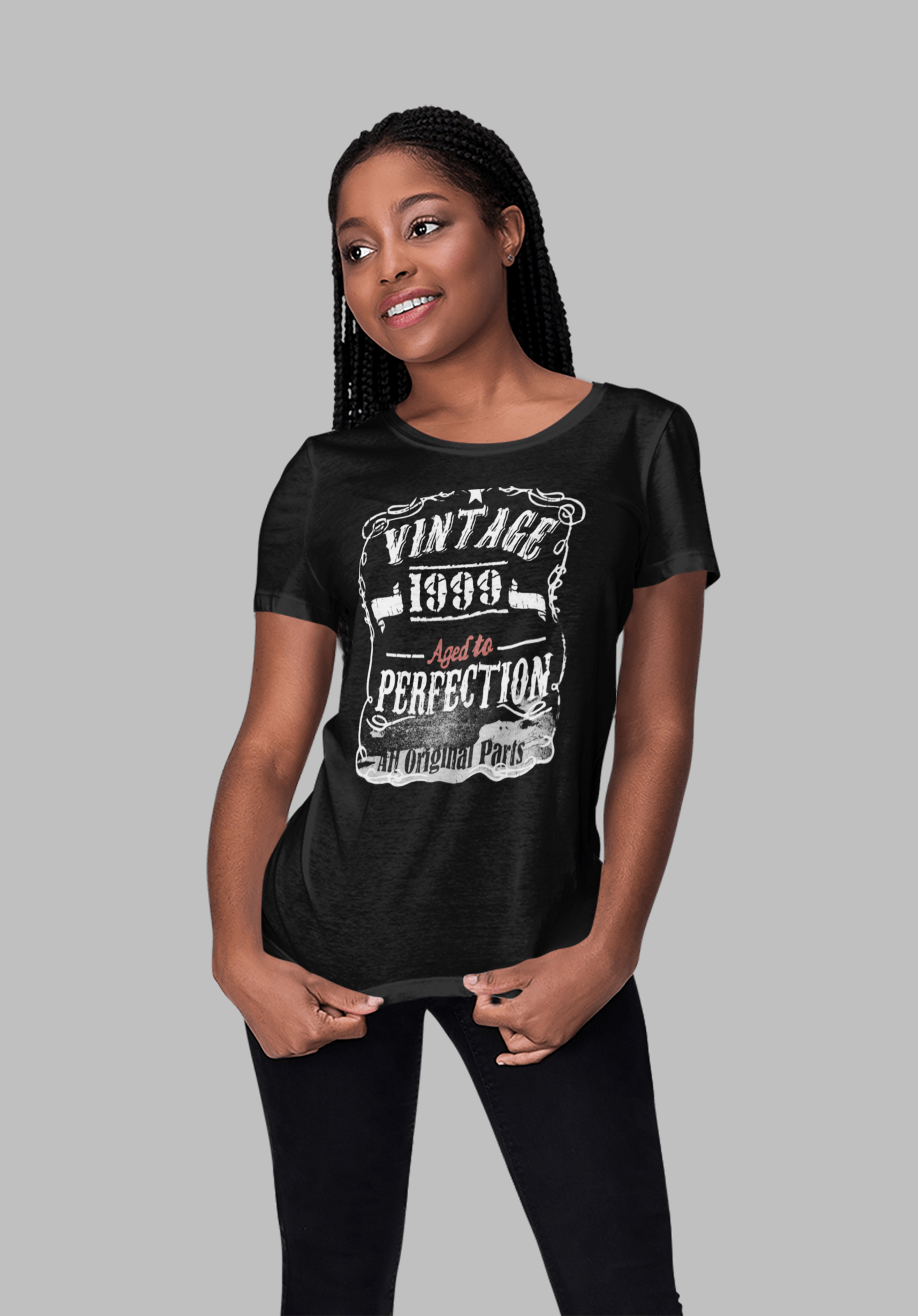 1999 Vintage Aged to Perfection Women's T-shirt Black Birthday Gift 00492