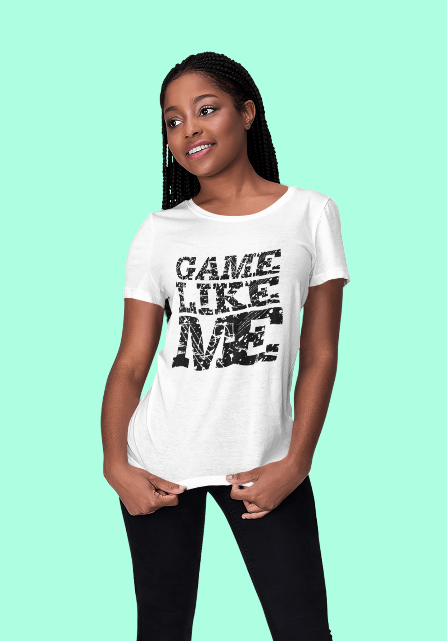 • GAME, Like Me, Weiß, Damen-Kurzarm-Rundhals-T-Shirt 00056