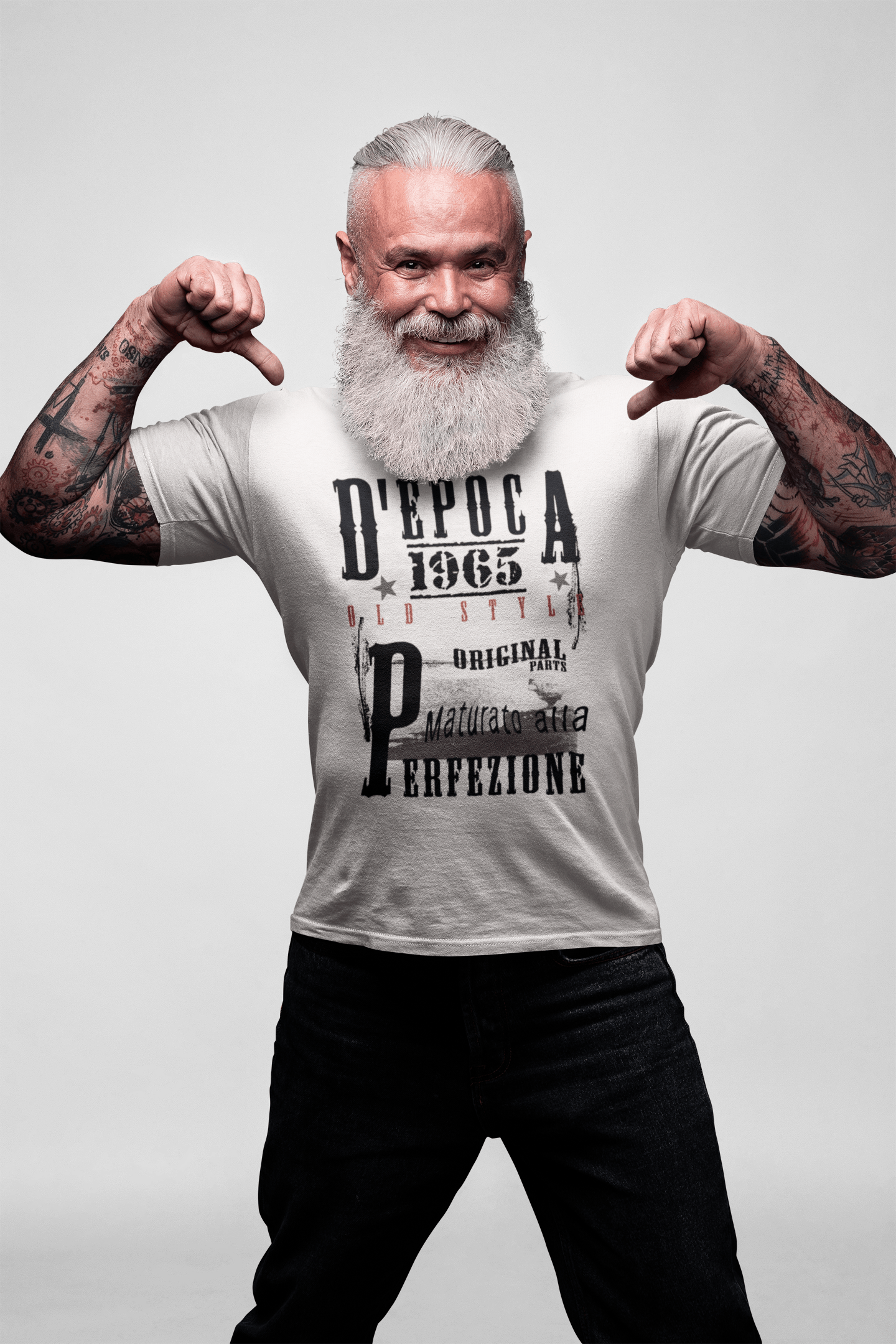 Aged to Perfection, Italienisch, 1965, Weiß, Herren-Kurzarm-Rundhals-T-Shirt, Geschenk-T-Shirt 00357