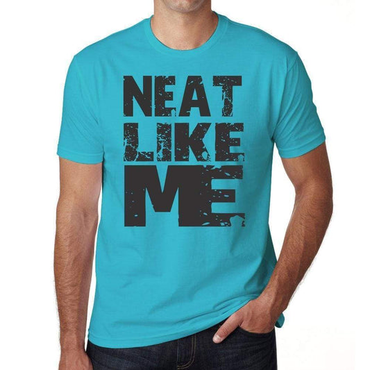 Neat Like Me Blue Grey Letters Mens Short Sleeve Round Neck T-Shirt 00285 - Blue / S - Casual