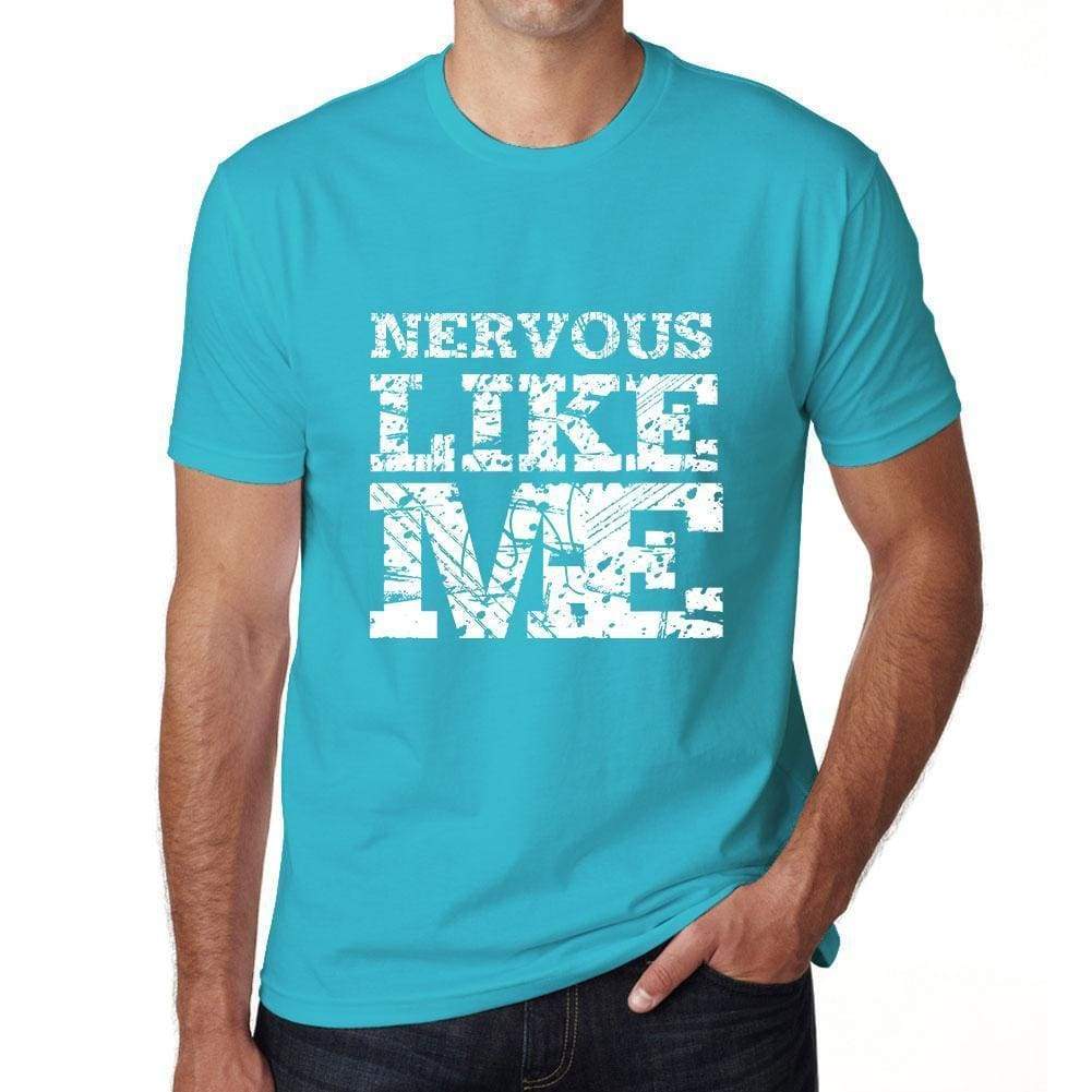 NERVOUS Like me, Blue, <span>Men's</span> <span><span>Short Sleeve</span></span> <span>Round Neck</span> T-shirt - ULTRABASIC