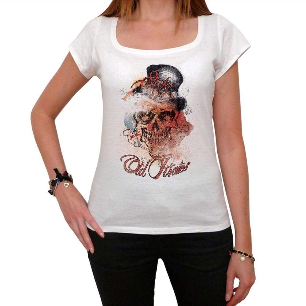 Old Pirates Skull White Womens T-Shirt 100% Cotton 00188