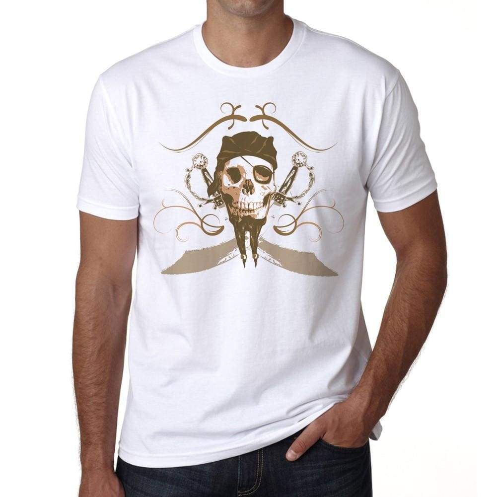 Original Pirate Skull Mens White Tee 100% Cotton 00187