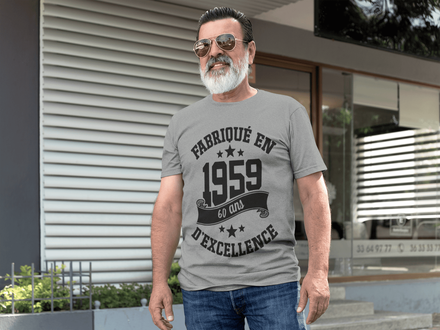 ULTRABASIC – Hergestellt im Jahr 1959, 60 Jahre altes Unisex-T-Shirt in Grau-Chinesisch