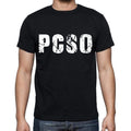 pcso Men's Short Sleeve Round Neck T-shirt , 4 letters Black