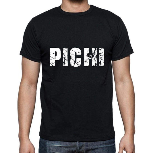 Pichi Mens Short Sleeve Round Neck T-Shirt 5 Letters Black Word 00006 - Casual