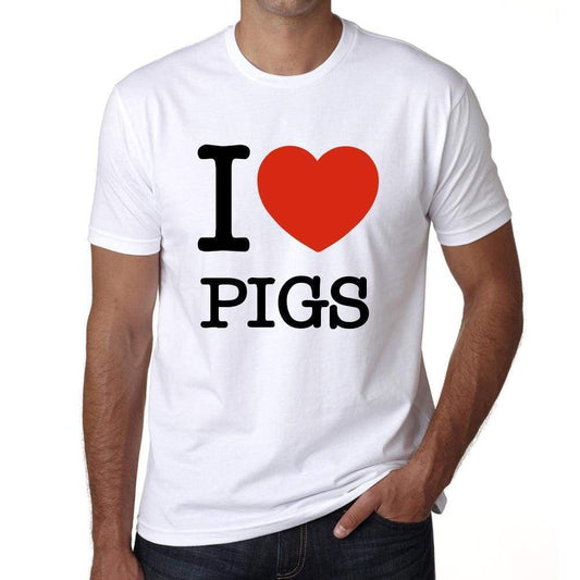 Pigs I Love Animals White Mens Short Sleeve Round Neck T-Shirt 00064 - White / S - Casual
