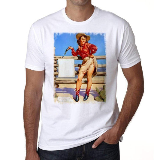 Pin-Up Cowgirl 2 Mens White Tee 100% Cotton 00211