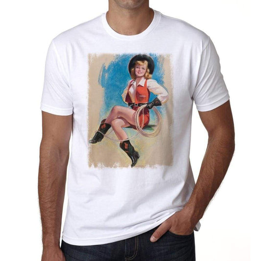 Pin-Up Cowgirl 3 Mens White Tee 100% Cotton 00211