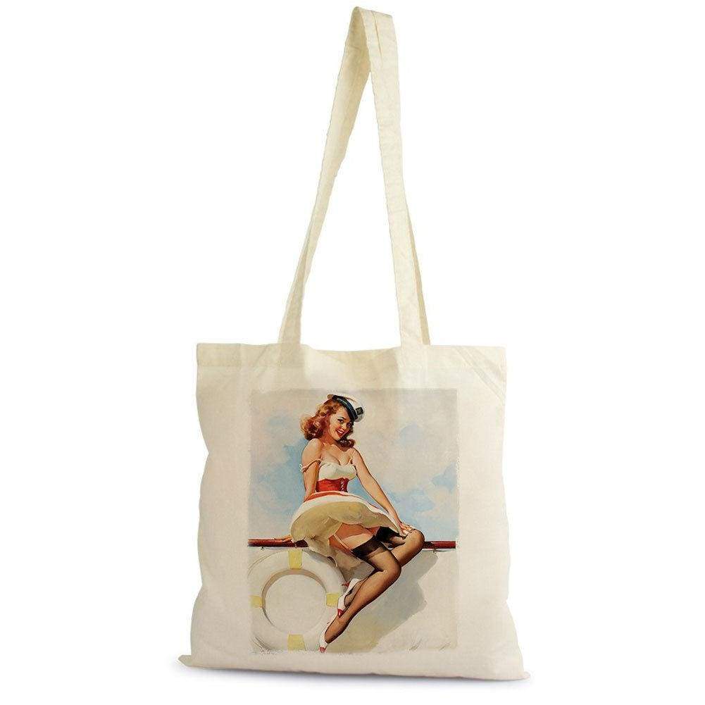 Pin-Up Cruise H Tote Bag Shopping Natural Cotton Gift Beige 00272 - Beige - Tote Bag