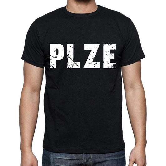 Plze Mens Short Sleeve Round Neck T-Shirt 4 Letters Black - Casual