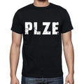 plze Men's Short Sleeve Round Neck T-shirt , 4 letters Black