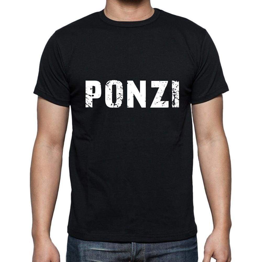 Ponzi Mens Short Sleeve Round Neck T-Shirt 5 Letters Black Word 00006 - Casual