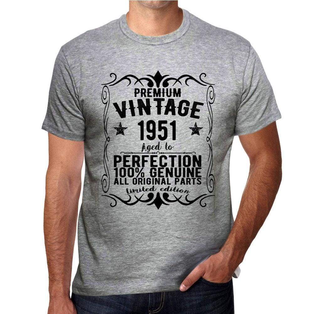Premium Vintage Year 1951 Grey Mens Short Sleeve Round Neck T-Shirt Gift T-Shirt 00366 - Grey / S - Casual