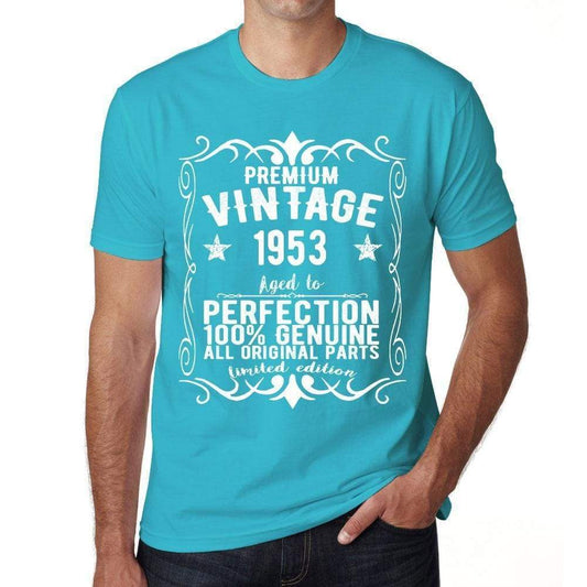 Premium Vintage Year 1953 Blue Mens Short Sleeve Round Neck T-Shirt Gift T-Shirt 00367 - Blue / Xs - Casual